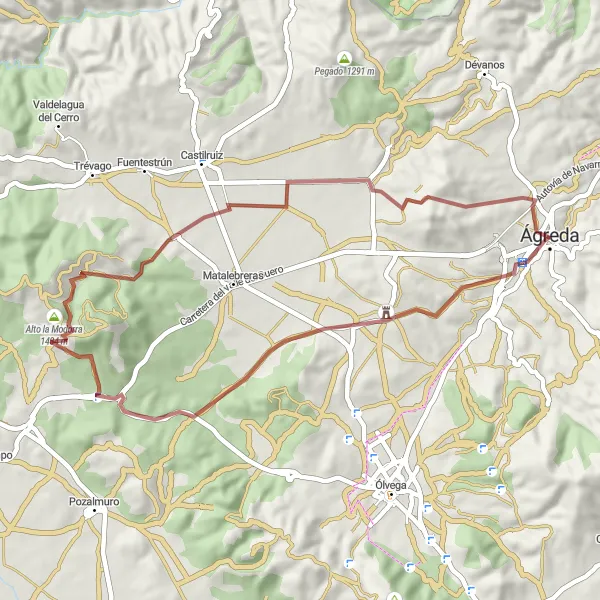 Miniatura mapy "Trasa przez Montenegro de Ágreda" - trasy rowerowej w Castilla y León, Spain. Wygenerowane przez planer tras rowerowych Tarmacs.app