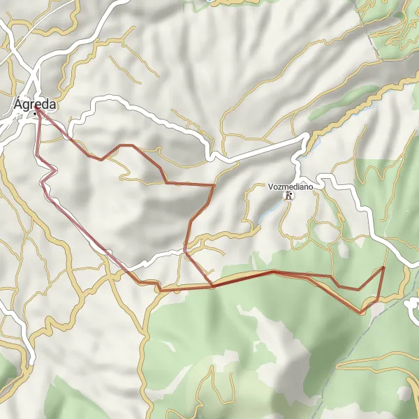 Miniatuurkaart van de fietsinspiratie "Gravel route vanuit Ágreda" in Castilla y León, Spain. Gemaakt door de Tarmacs.app fietsrouteplanner