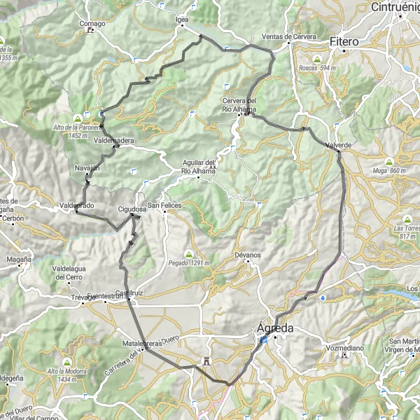 Miniatuurkaart van de fietsinspiratie "Route van Ágreda naar Torreón de la Costoya" in Castilla y León, Spain. Gemaakt door de Tarmacs.app fietsrouteplanner