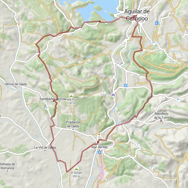 Miniatua del mapa de inspiración ciclista "Ruta de Grava de Villaescusa a Palacio de Villalobos-Solórzano" en Castilla y León, Spain. Generado por Tarmacs.app planificador de rutas ciclistas