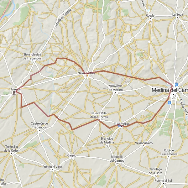 Miniatua del mapa de inspiración ciclista "Ruta en bicicleta de gravel desde Alaejos" en Castilla y León, Spain. Generado por Tarmacs.app planificador de rutas ciclistas