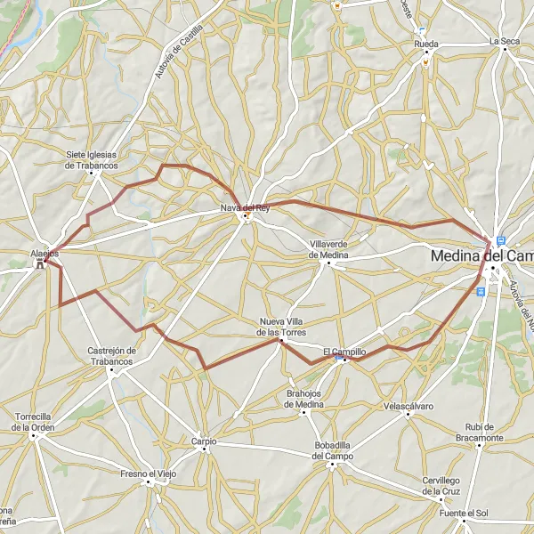 Map miniature of "Gravel Route from Alaejos to Medina del Campo" cycling inspiration in Castilla y León, Spain. Generated by Tarmacs.app cycling route planner