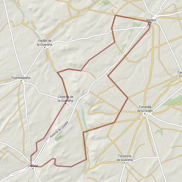 Miniatua del mapa de inspiración ciclista "Ruta de Grava Alaejos - Cañizal - Castrillo de la Guareña - Alaejos" en Castilla y León, Spain. Generado por Tarmacs.app planificador de rutas ciclistas