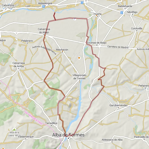 Map miniature of "Gravel Routes from Alba de Tormes" cycling inspiration in Castilla y León, Spain. Generated by Tarmacs.app cycling route planner