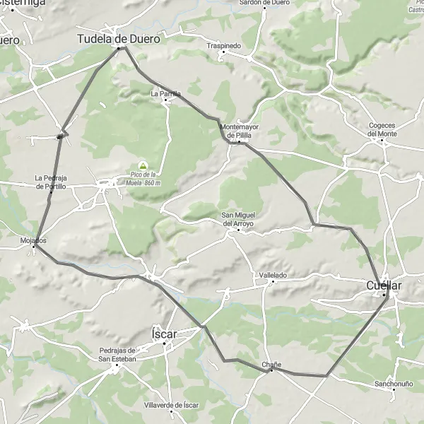 Map miniature of "San Martín Loop via Tudela de Duero" cycling inspiration in Castilla y León, Spain. Generated by Tarmacs.app cycling route planner