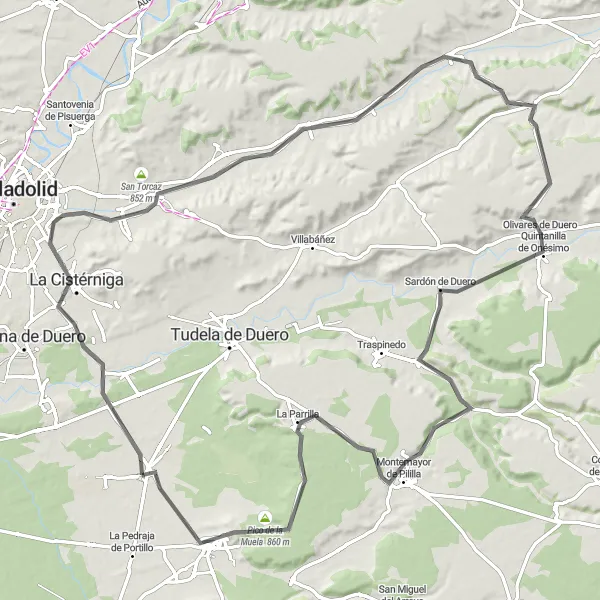 Map miniature of "Aldeamayor de San Martín Loop" cycling inspiration in Castilla y León, Spain. Generated by Tarmacs.app cycling route planner