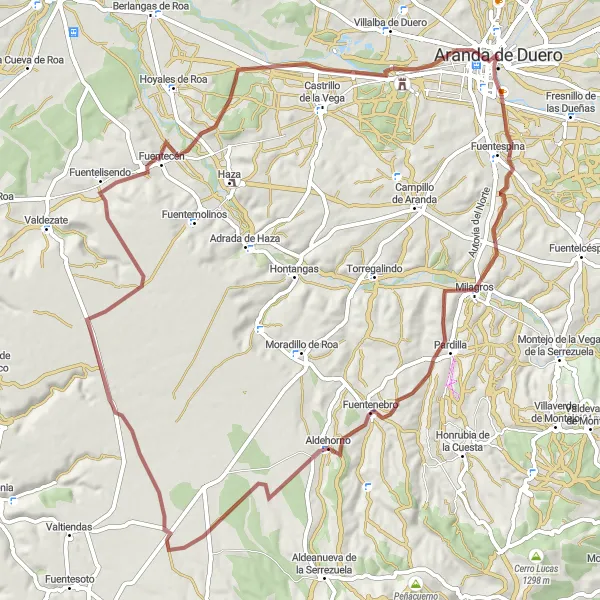 Miniatura mapy "Rowerowa trasa dirt gravel dookoła Aranda de Duero" - trasy rowerowej w Castilla y León, Spain. Wygenerowane przez planer tras rowerowych Tarmacs.app