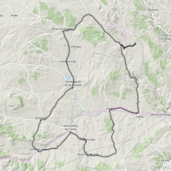 Miniatua del mapa de inspiración ciclista "Ruta en Carretera Torrehermosa y Deza" en Castilla y León, Spain. Generado por Tarmacs.app planificador de rutas ciclistas