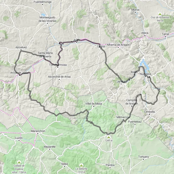 Map miniature of "Cetina and Ibdes Loop" cycling inspiration in Castilla y León, Spain. Generated by Tarmacs.app cycling route planner