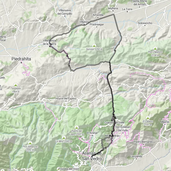 Miniatura mapy "Wycieczka szosowa z Arenas de San Pedro" - trasy rowerowej w Castilla y León, Spain. Wygenerowane przez planer tras rowerowych Tarmacs.app