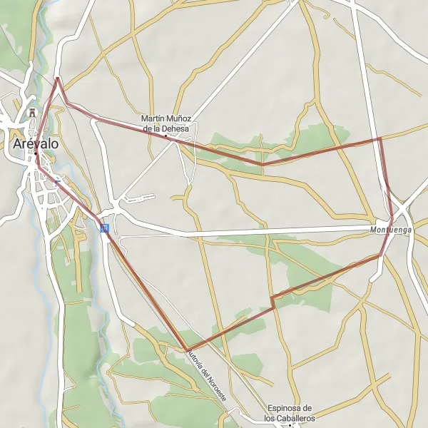 Map miniature of "The Adaja River Loop" cycling inspiration in Castilla y León, Spain. Generated by Tarmacs.app cycling route planner