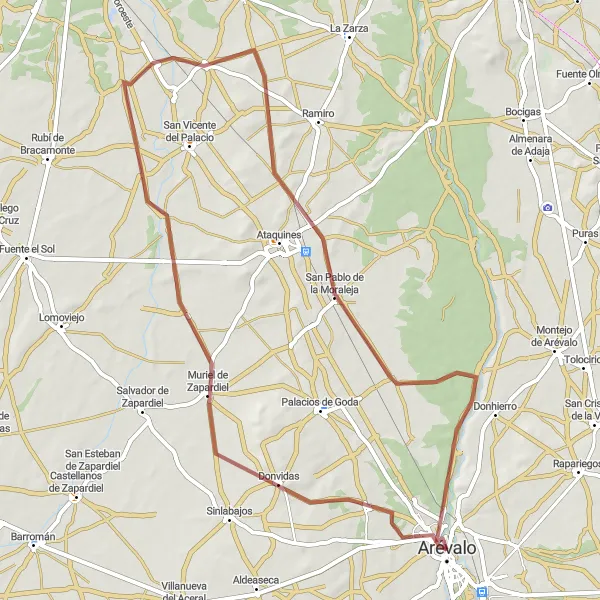 Map miniature of "Gravel route from Arévalo to Castle de Arévalo" cycling inspiration in Castilla y León, Spain. Generated by Tarmacs.app cycling route planner