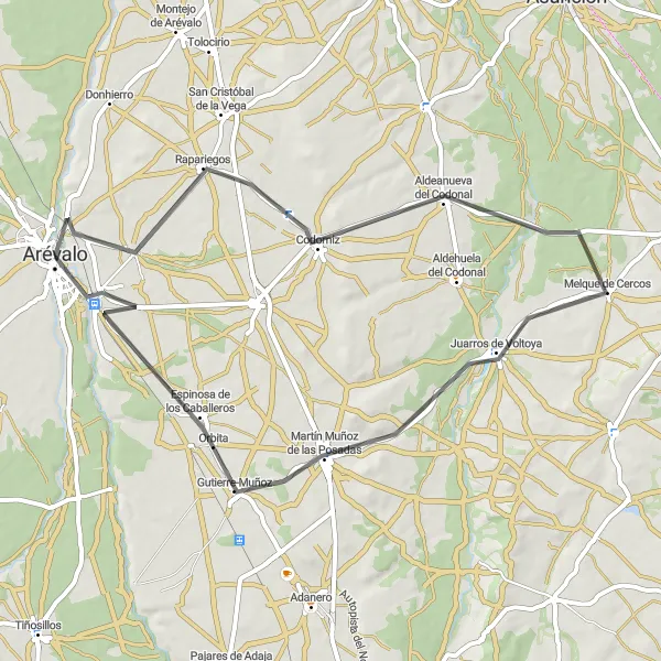 Map miniature of "Adaja Loop" cycling inspiration in Castilla y León, Spain. Generated by Tarmacs.app cycling route planner