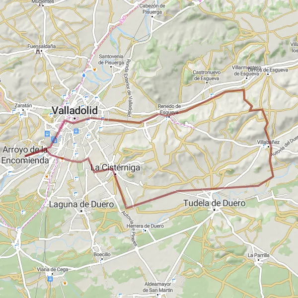 Miniatura mapy "Wokół Arroyo de la Encomienda (gravel)" - trasy rowerowej w Castilla y León, Spain. Wygenerowane przez planer tras rowerowych Tarmacs.app