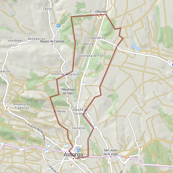 Map miniature of "Astorga Heritage" cycling inspiration in Castilla y León, Spain. Generated by Tarmacs.app cycling route planner