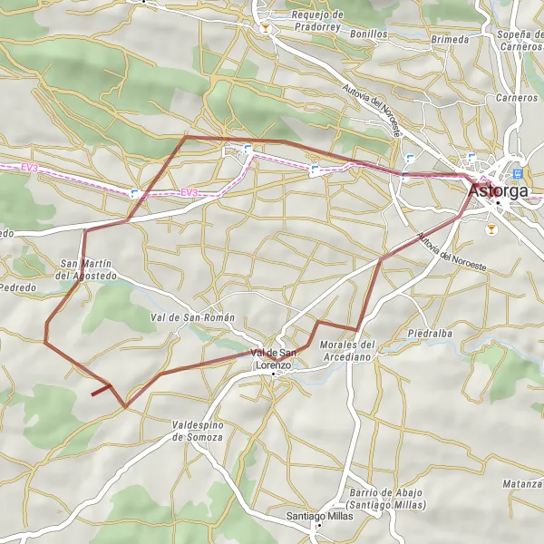 Map miniature of "Exploring Val de San Lorenzo" cycling inspiration in Castilla y León, Spain. Generated by Tarmacs.app cycling route planner