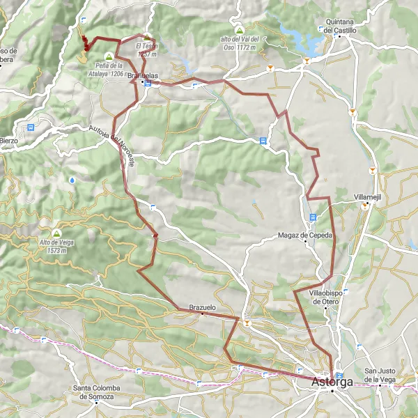 Miniatua del mapa de inspiración ciclista "Ruta alrededor de Astorga - Grava" en Castilla y León, Spain. Generado por Tarmacs.app planificador de rutas ciclistas