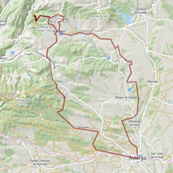 Map miniature of "Off-road Adventure to Villagatón" cycling inspiration in Castilla y León, Spain. Generated by Tarmacs.app cycling route planner