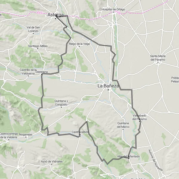 Map miniature of "Camino de los Valles - Road Cycling Route" cycling inspiration in Castilla y León, Spain. Generated by Tarmacs.app cycling route planner