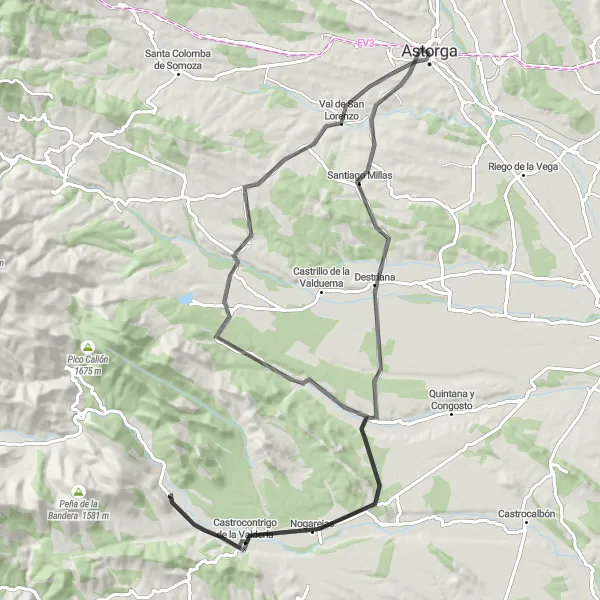 Map miniature of "Valdería Loop - Road Cycling Route" cycling inspiration in Castilla y León, Spain. Generated by Tarmacs.app cycling route planner