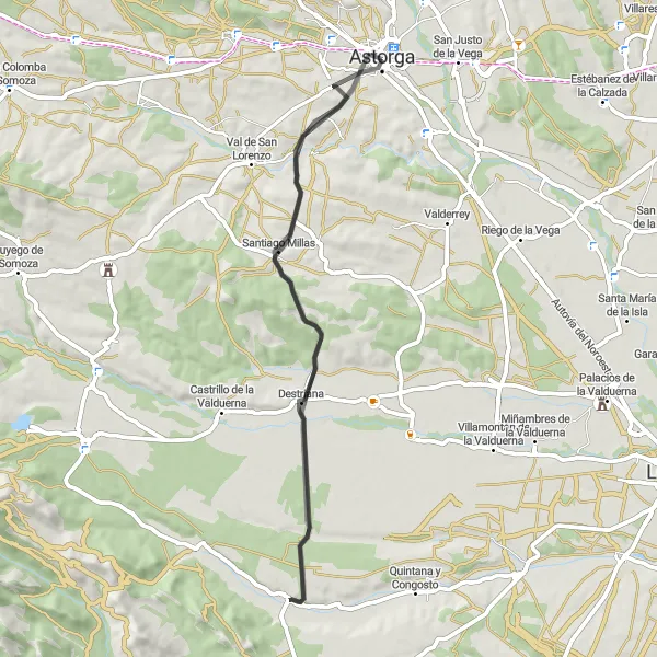 Map miniature of "Valduerna Road Loop" cycling inspiration in Castilla y León, Spain. Generated by Tarmacs.app cycling route planner