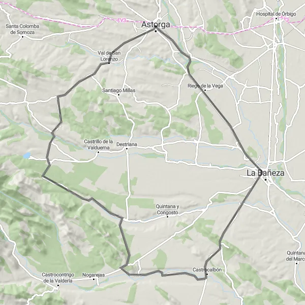 Miniatura mapy "Trasa rowerowa wokół Astorgi" - trasy rowerowej w Castilla y León, Spain. Wygenerowane przez planer tras rowerowych Tarmacs.app