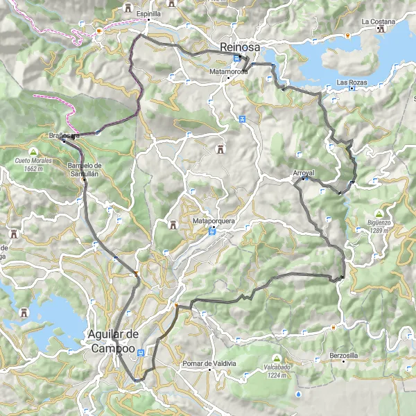 Miniaturekort af cykelinspirationen "Spændende Rute Til Porquera de los Infantes" i Castilla y León, Spain. Genereret af Tarmacs.app cykelruteplanlægger