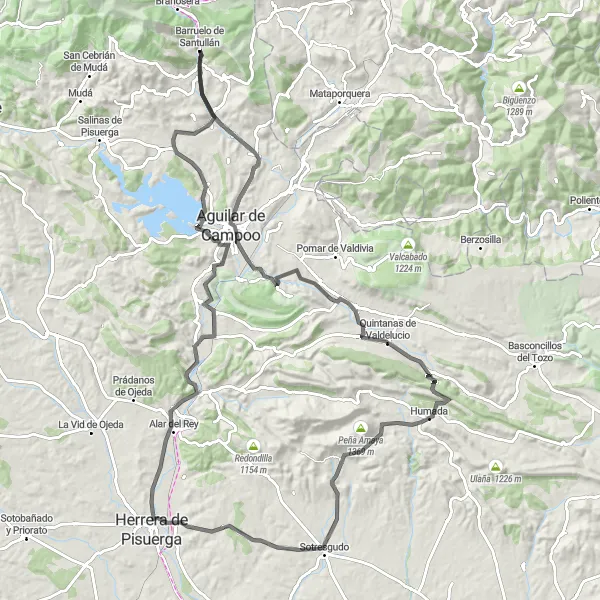 Map miniature of "El Ribero Loop" cycling inspiration in Castilla y León, Spain. Generated by Tarmacs.app cycling route planner