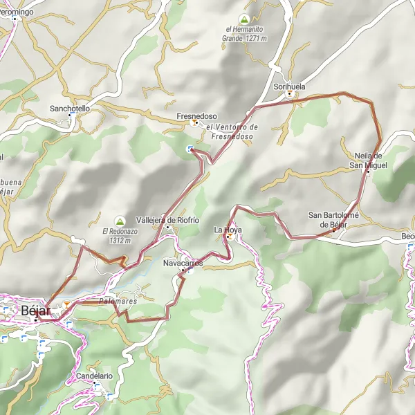 Map miniature of "Bejar Gravel Adventure Route" cycling inspiration in Castilla y León, Spain. Generated by Tarmacs.app cycling route planner