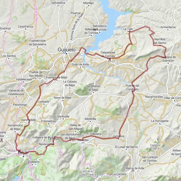 Miniatua del mapa de inspiración ciclista "Ruta de Gravel a Fuentebuena de Béjar" en Castilla y León, Spain. Generado por Tarmacs.app planificador de rutas ciclistas