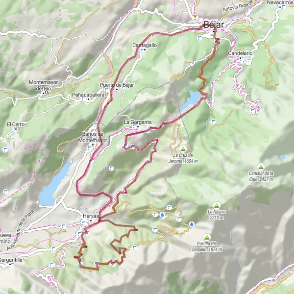 Miniatua del mapa de inspiración ciclista "Ruta de Gravel a Hervás" en Castilla y León, Spain. Generado por Tarmacs.app planificador de rutas ciclistas
