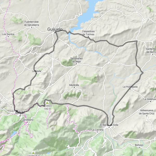 Miniatura mapy "Od Peña de los Frailes do Castillo de Cespedosa - fantastyczna trasa!" - trasy rowerowej w Castilla y León, Spain. Wygenerowane przez planer tras rowerowych Tarmacs.app