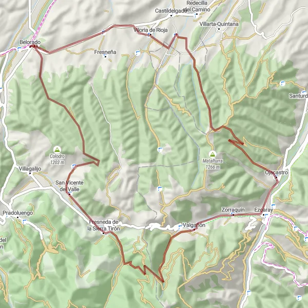 Miniatuurkaart van de fietsinspiratie "Gravel route near Belorado" in Castilla y León, Spain. Gemaakt door de Tarmacs.app fietsrouteplanner