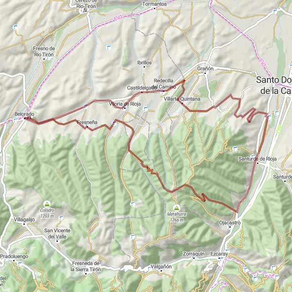 Miniatua del mapa de inspiración ciclista "Ruta en bicicleta de grava cerca de Belorado" en Castilla y León, Spain. Generado por Tarmacs.app planificador de rutas ciclistas