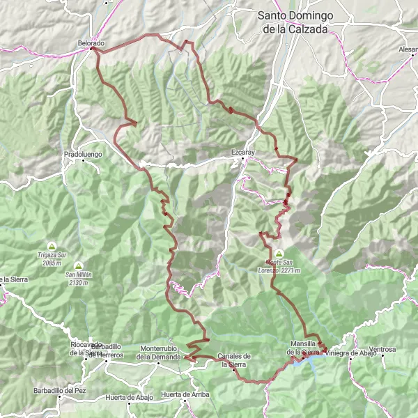 Map miniature of "Belorado Bascuñana Canales de la Sierra" cycling inspiration in Castilla y León, Spain. Generated by Tarmacs.app cycling route planner