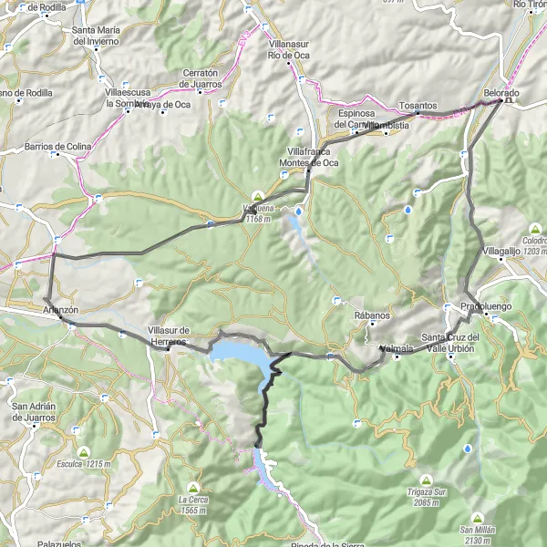 Miniatua del mapa de inspiración ciclista "Otra ruta en bicicleta de carretera cerca de Belorado" en Castilla y León, Spain. Generado por Tarmacs.app planificador de rutas ciclistas