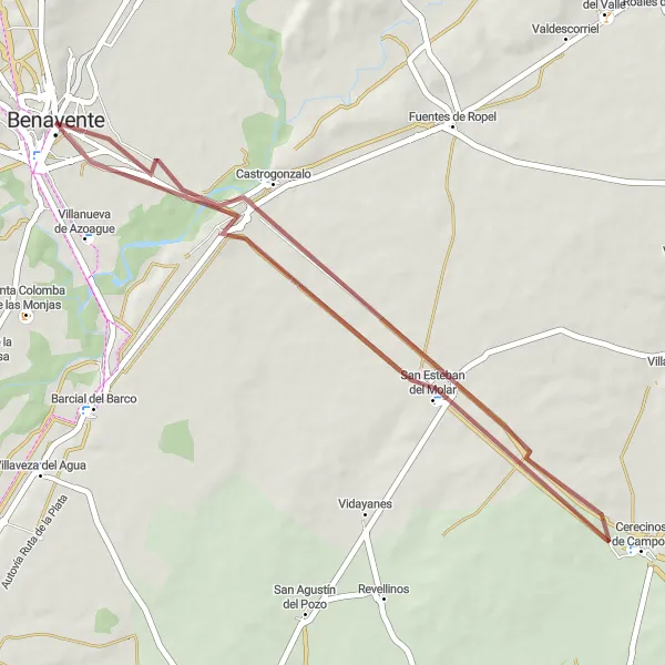 Miniatura mapy "Trasa: San Esteban del Molar - Castrogonzalo - Hospital de Nuestra Señora de la Piedad" - trasy rowerowej w Castilla y León, Spain. Wygenerowane przez planer tras rowerowych Tarmacs.app