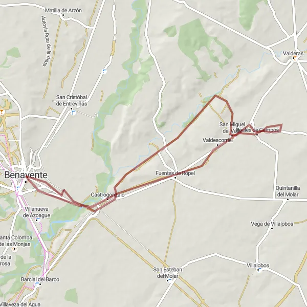Miniatura mapy "Trasa gravelowa przez Benavente" - trasy rowerowej w Castilla y León, Spain. Wygenerowane przez planer tras rowerowych Tarmacs.app