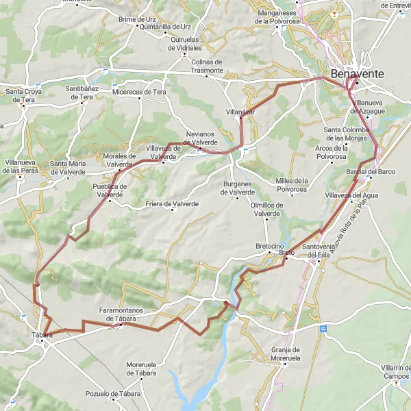 Miniatura mapy "Przejażdżka gravelowa przez Morales de Valverde" - trasy rowerowej w Castilla y León, Spain. Wygenerowane przez planer tras rowerowych Tarmacs.app