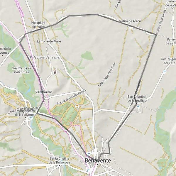 Map miniature of "Exploring Villabrázaro and Matilla de Arzón" cycling inspiration in Castilla y León, Spain. Generated by Tarmacs.app cycling route planner