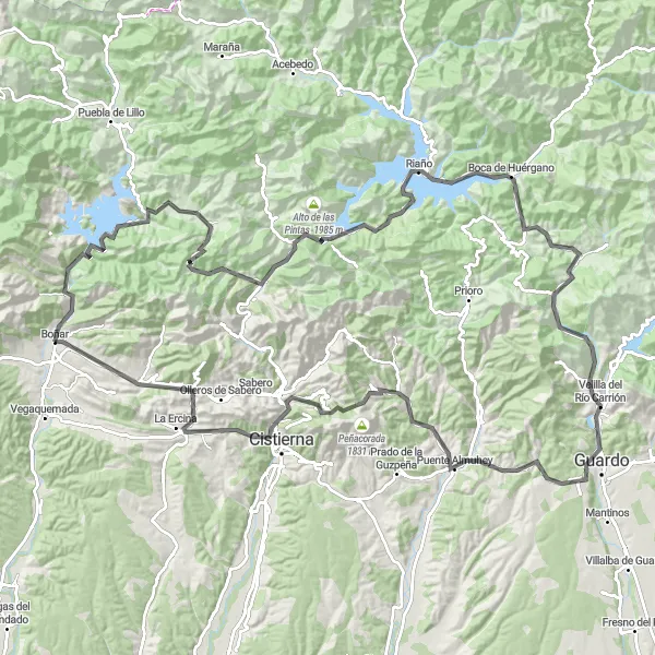 Map miniature of "Valdecastillo to La Ercina Road Route" cycling inspiration in Castilla y León, Spain. Generated by Tarmacs.app cycling route planner