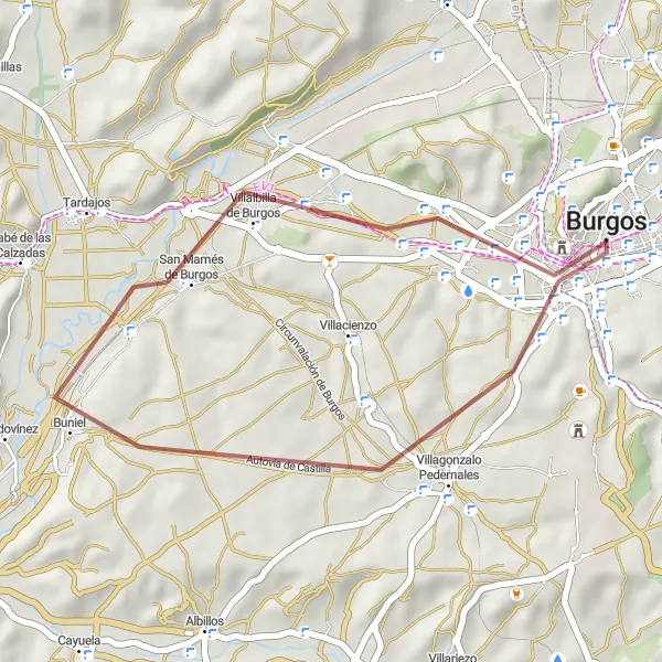 Miniatura mapy "Wokół Burgos na rowerze grawitacyjny" - trasy rowerowej w Castilla y León, Spain. Wygenerowane przez planer tras rowerowych Tarmacs.app