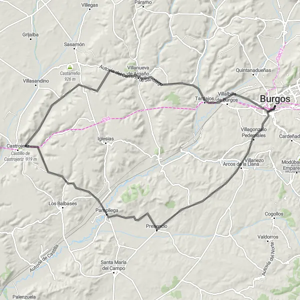 Miniatura mapy "Wielka przygoda rowerowa wokół Burgos" - trasy rowerowej w Castilla y León, Spain. Wygenerowane przez planer tras rowerowych Tarmacs.app