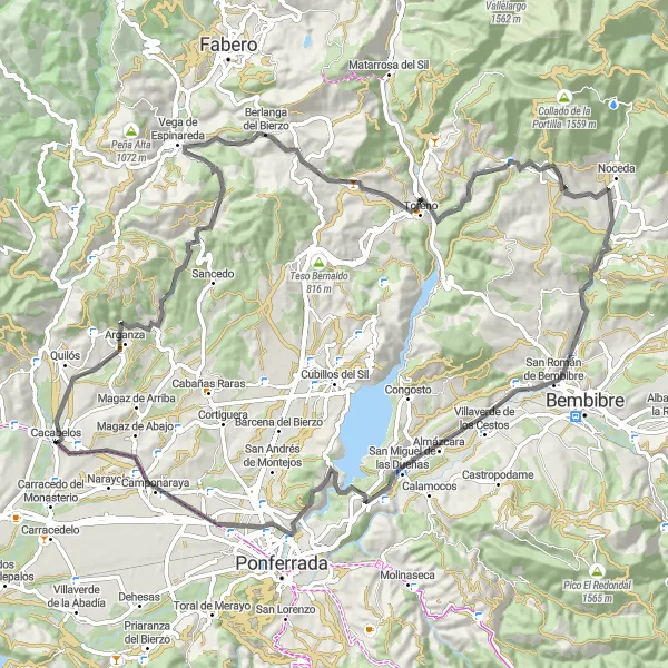 Map miniature of "The Bierzo Challenge" cycling inspiration in Castilla y León, Spain. Generated by Tarmacs.app cycling route planner