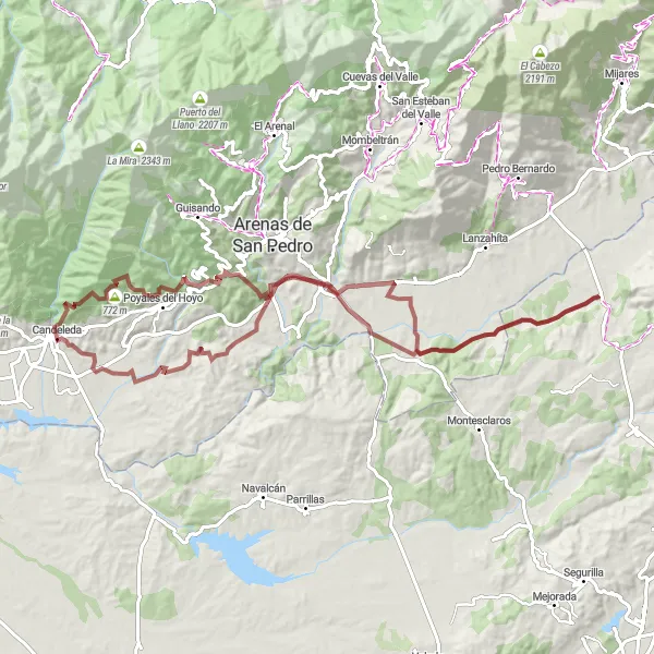 Map miniature of "Candeleda Gravel Adventure II" cycling inspiration in Castilla y León, Spain. Generated by Tarmacs.app cycling route planner