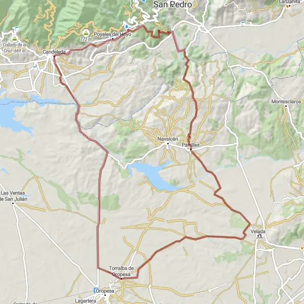 Miniatuurkaart van de fietsinspiratie "Gravel route vanuit Candeleda" in Castilla y León, Spain. Gemaakt door de Tarmacs.app fietsrouteplanner