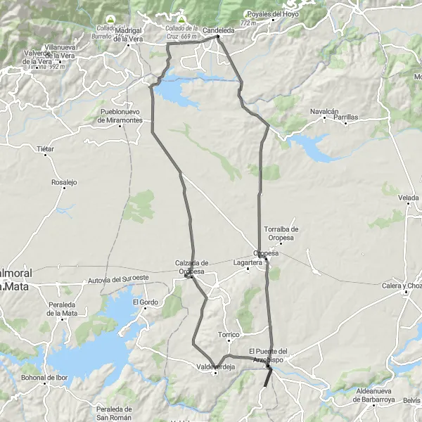 Miniatuurkaart van de fietsinspiratie "Weg route vanuit Candeleda" in Castilla y León, Spain. Gemaakt door de Tarmacs.app fietsrouteplanner