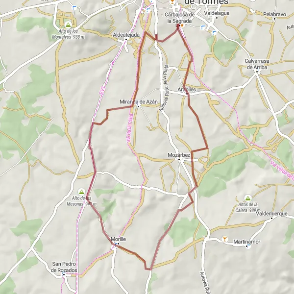 Miniatua del mapa de inspiración ciclista "Circular en Grava por las Faldas de la Sierra" en Castilla y León, Spain. Generado por Tarmacs.app planificador de rutas ciclistas