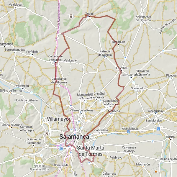 Miniatua del mapa de inspiración ciclista "Ruta en Grava a Santa Marta de Tormes" en Castilla y León, Spain. Generado por Tarmacs.app planificador de rutas ciclistas