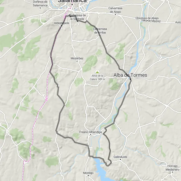 Miniatuurkaart van de fietsinspiratie "Uitdagende wegroute met hoogtepunten zoals Alto de las Mesonas" in Castilla y León, Spain. Gemaakt door de Tarmacs.app fietsrouteplanner